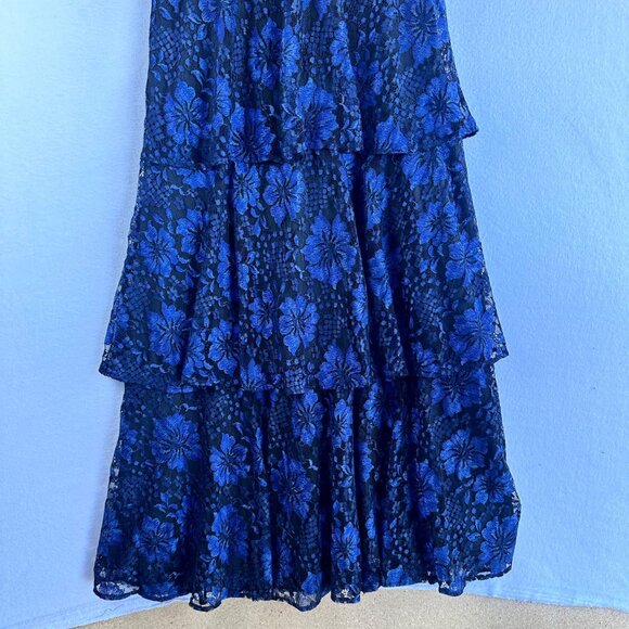 Lulus Dress Womens Medium Blue Black Lace Ruffle Tiered Maxi Formal Party - Picture 4 of 13